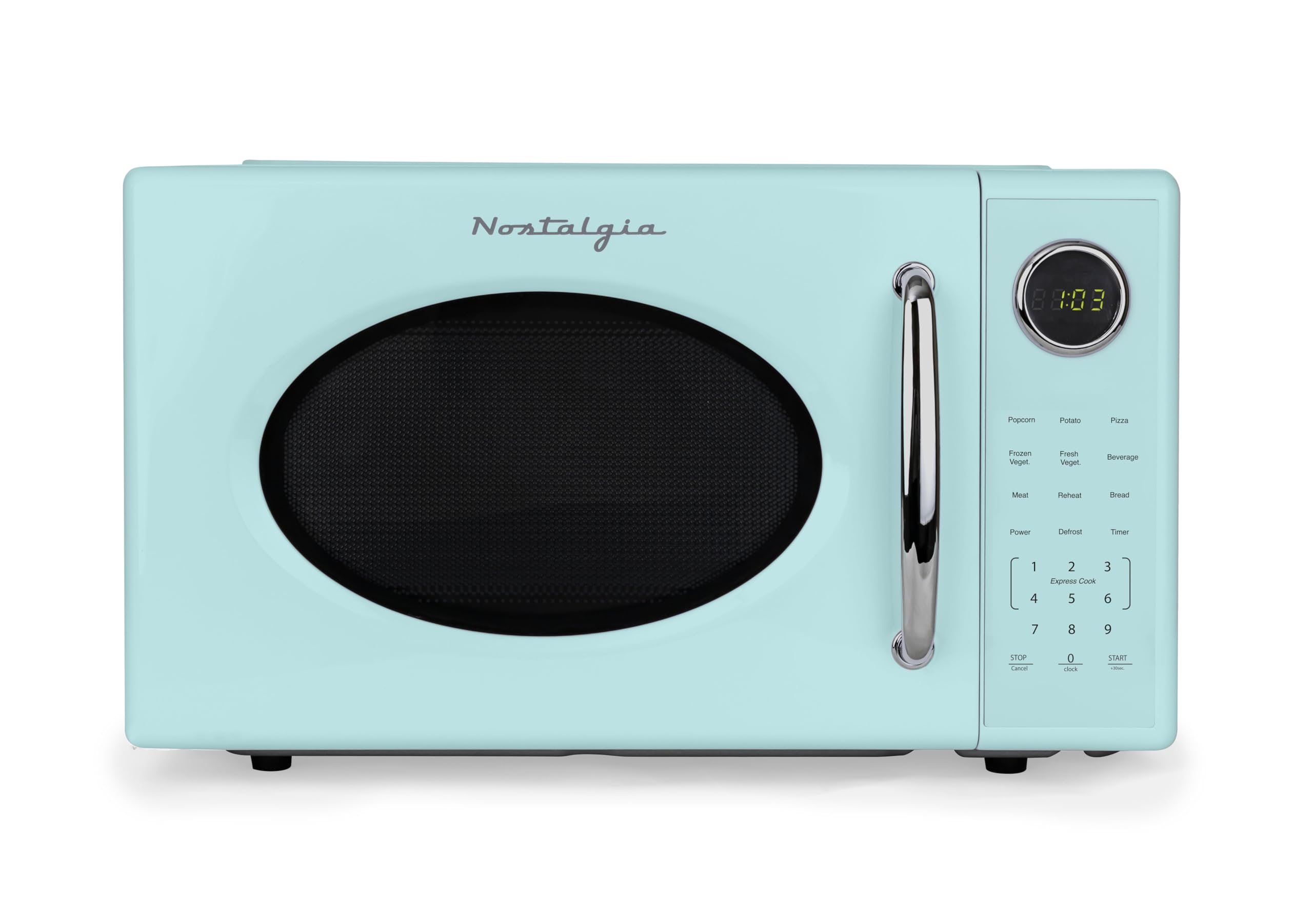 Photo 1 of Nostalgia Retro 1000W Microwave Oven 1.1 Cu Ft Capacity – Child Safety Lock, 8 Auto-Cook Settings – Countertop Kitchen Appliance – Aqua