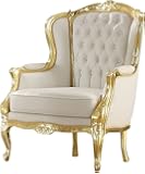 ACME Kassim White Faux Leather and Gold Arm Chair
