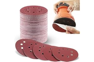 100Pcs Sandpaper Set, 5 Inch 8 Holes Sanding Discs 10 Different Grades Including 40 60 80 100 120 150 180 240 320 400 Grits f