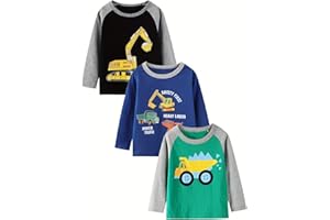 Boys' 3-Piece Long Sleeve T-Shirt Cotton Printing Casual Crewneck Tee for Toddler Little Kids Sizes2-7Y