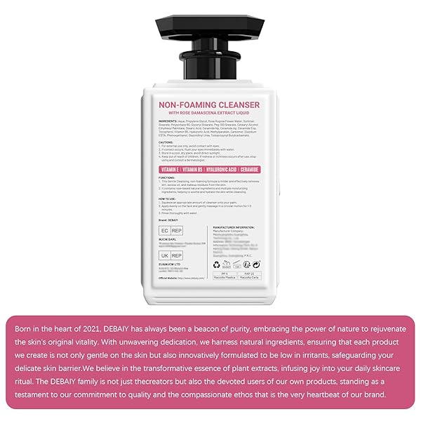 ROSE NON FOAMING HYDRATING FACIAL CLEANSER WITH CERAMIDE FACE WASH FOR FAMILY, MAKEUP REMOVER FOR WOMEN GENTLE HYDRATION & PURIFICATION (16 FL OZ)