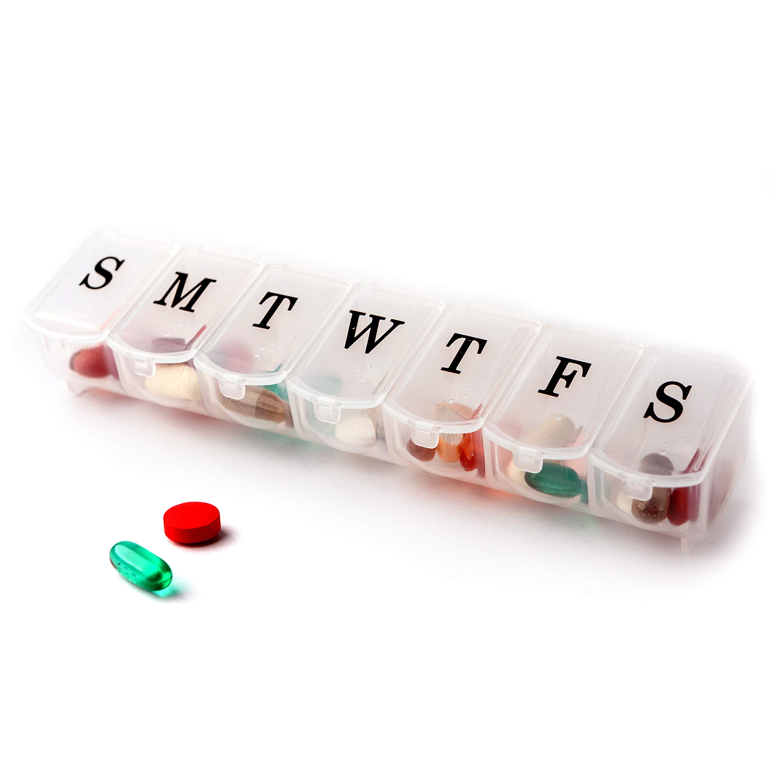 Photo 1 of Deke Home - Weekly Pill Organizer, 7 Day Pill Box with Large Compartments & Snap-Shut Lids, Easy Open, BPA Free Plastic Medicine Organizer for Pills, Vitamins & Supplements, Travel Friendly