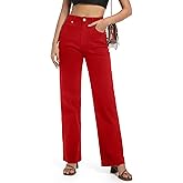 Guaile Women's Jeans High Waisted Straight Leg Stretchy Jeans Trendy Wide Leg Tummy Control Loose Casual Denim Pants