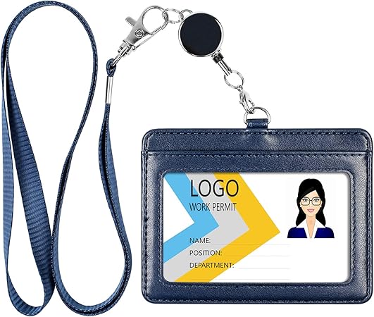 Amazon Amazon限定ブランド Teskyer Idカードホルダー 伸縮リール式 パスケース Puレザー 定期入れ リール付き ネームホルダー 名札ケース 社員証 カードホルダー カードケース 横型ダックブルー 名札 ホルダー 文房具 オフィス用品