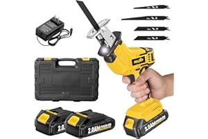 FULLYEA Cordless Reciprocating Saw, 0-3500 RPM Electric Saws with 4 Blades & 2 Batteries, Tool‑Free Change, Handheld Saw Lightweight, Battery Reciprocating Saws for Cutting Wood PVC Pipe (Yellow)