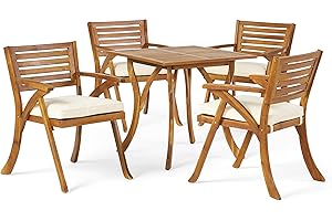 Christopher Knight Home Hermosa Acacia Wood Dining Set, 5-Pcs Set, Teak Finish