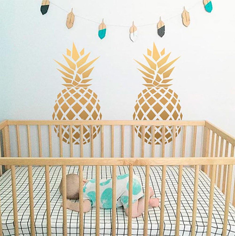 Pricuitie Decorative Pineapple Wall Stickers, DIY Art Home Decor Nursery Kids Bedroom Vinyl Wall Decal Mural Gold M(16.5inches)