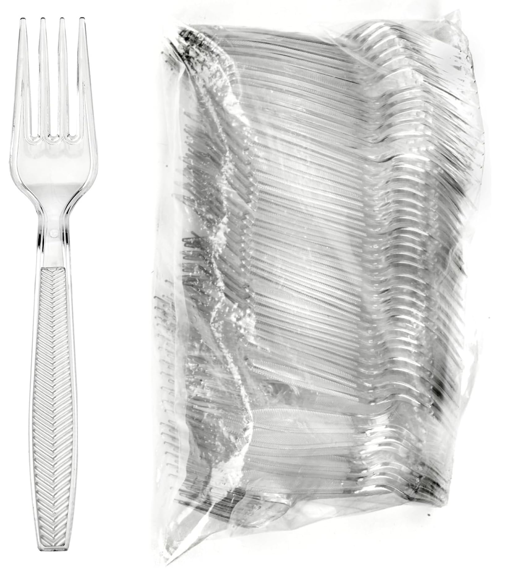 Signature Packaging Re-usable Plastic Cutlery, Heavy Duty Washable Utensils for Dessert, Camping, Picnic & Tea Parties, Non Toxic Disposable for Food & Events - Forks, Pack of 100