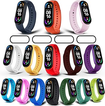 Milomdoi [19 Articulos] 15 Colors Correas + 4 Pacs TPU Protector Pantalla Pulsera para Xiaomi Mi Band 6/Mi Band 5, Silicona Correa de Repuesto ...