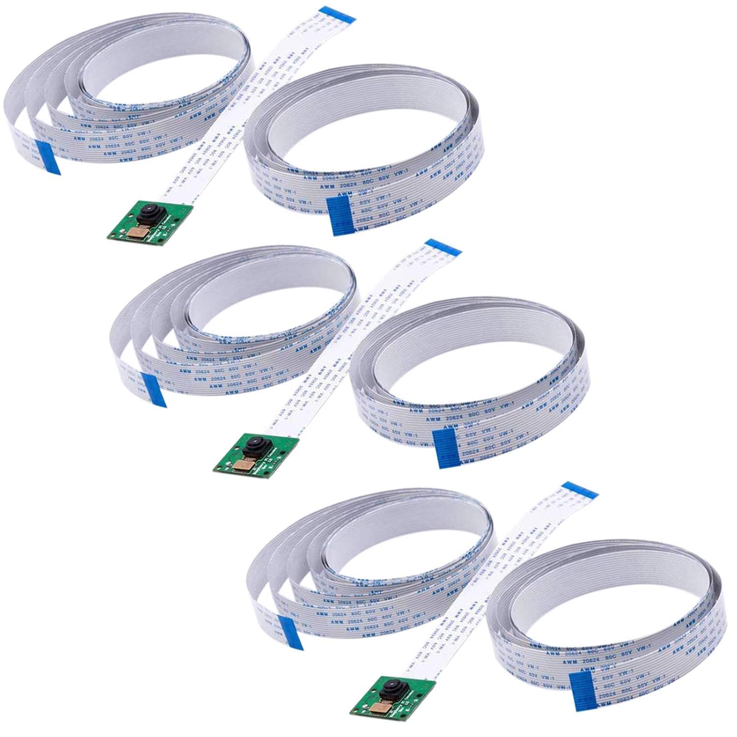 AZDelivery 3 x 5MP Raspberry Pi Camera Module 1080p Webcam Support OV5647 Sensor, with 2 Replacement Flex Cables 200cm & 50cm Including E-Book!