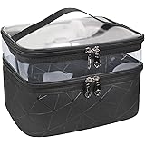 MKPCW Makeup Bags Double layer Travel Cosmetic Cases Make up Organizer Toiletry Bags (Black)