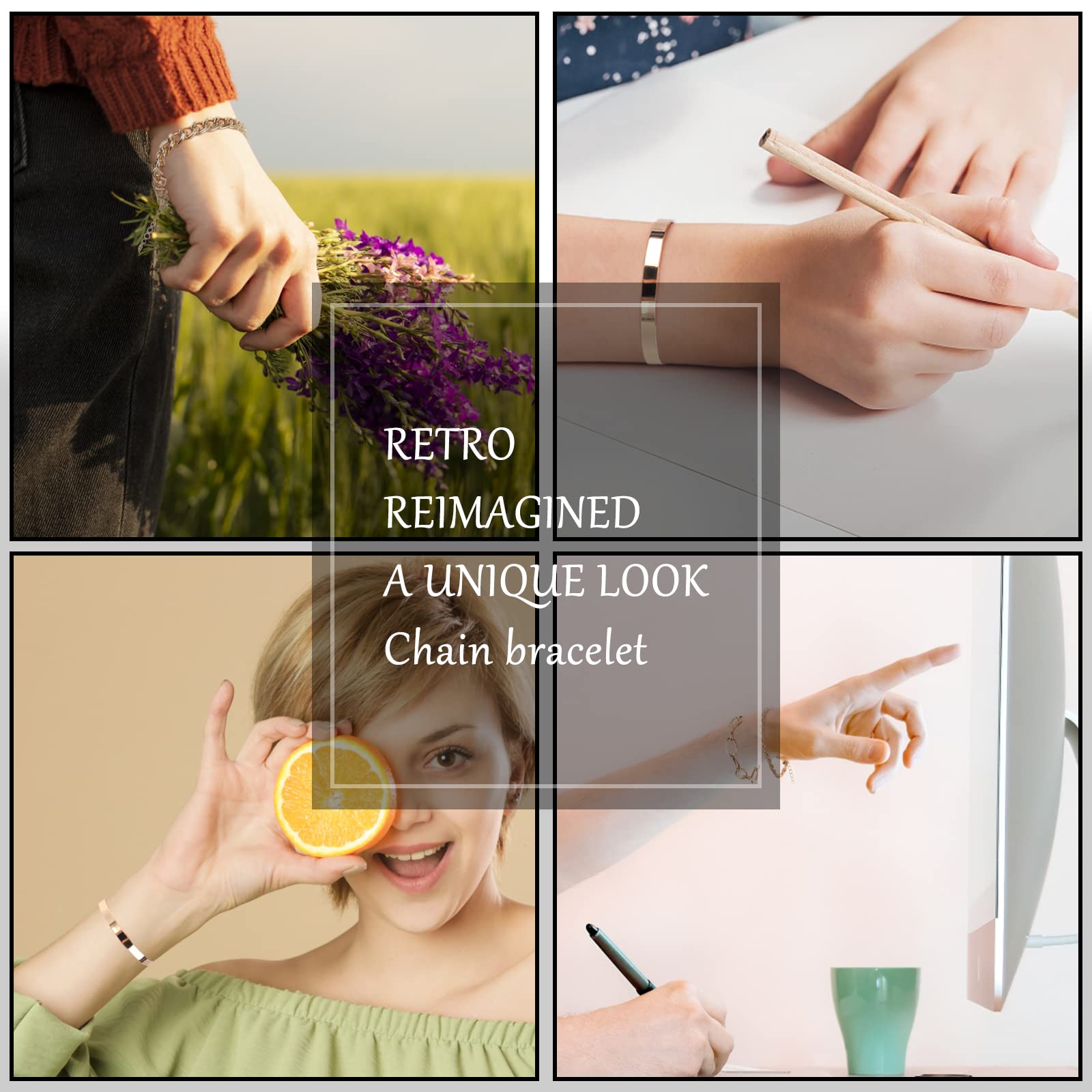 Yolev Gold Chain Bracelet Sets for Women Girls Fashion Beaded Chunky Flat Cable Chain Punk Bracelets Jewelry Adjustable Layered Metal Link Bracelet Set (gold)