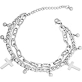 Sacina Y2k Aesthetic Cross Bracelet, Cross Y2k Grunge Bracelets, Silver-tone Charm Jewlery, Christmas New Year Jewelry Gift for Women