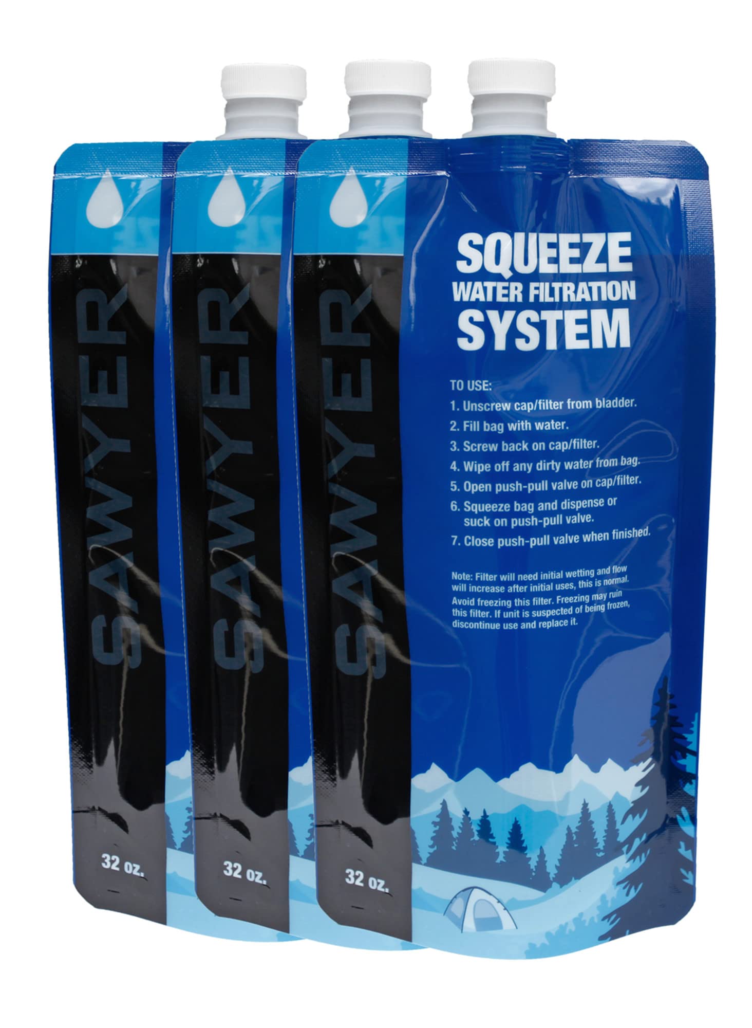 Photo 1 of *ONLY 2* Sawyer Products SP113 Squeezable Pouch for Squeeze and Mini Water Filtration Systems, 32-Ounce, 2-Pack, Black/Blue
