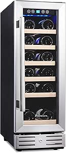 Kalamera 12'' Wine Cooler 18 Bottle Built-in or Freestanding with Stainless Steel &amp; Double-Layer Tempered Glass Door and Temperature Memory Function