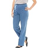 Woman Within Plus Size Fineline Stretch Denim Wide-Leg Pull-On Jeans