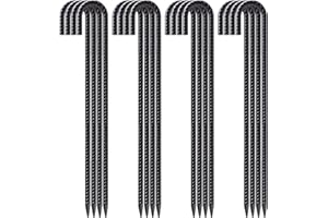 VVOKGO 24 Inches Rebar Stakes Heavy Duty J Hook, Curved Steel Plant Support Garden Stake with Chisel Point end, Hammer Through Hard Soil for Chain Link Fence and Gazebo - Black Coated 16pcs