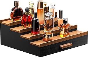 Sephyroth Cologne Organizer for Men 4 Tier of Elevated Cologne Display Shelf with Drawer Storage Perfume Organization and Storage Display Risers,Great Gift for Man(4Tier-BlackWalnut)