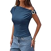 Dokotoo Womens 2026 Summer Off The Shoulder Tops Sexy Y2k Going Out T Shirts Fashion Asymmetrical Blouses
