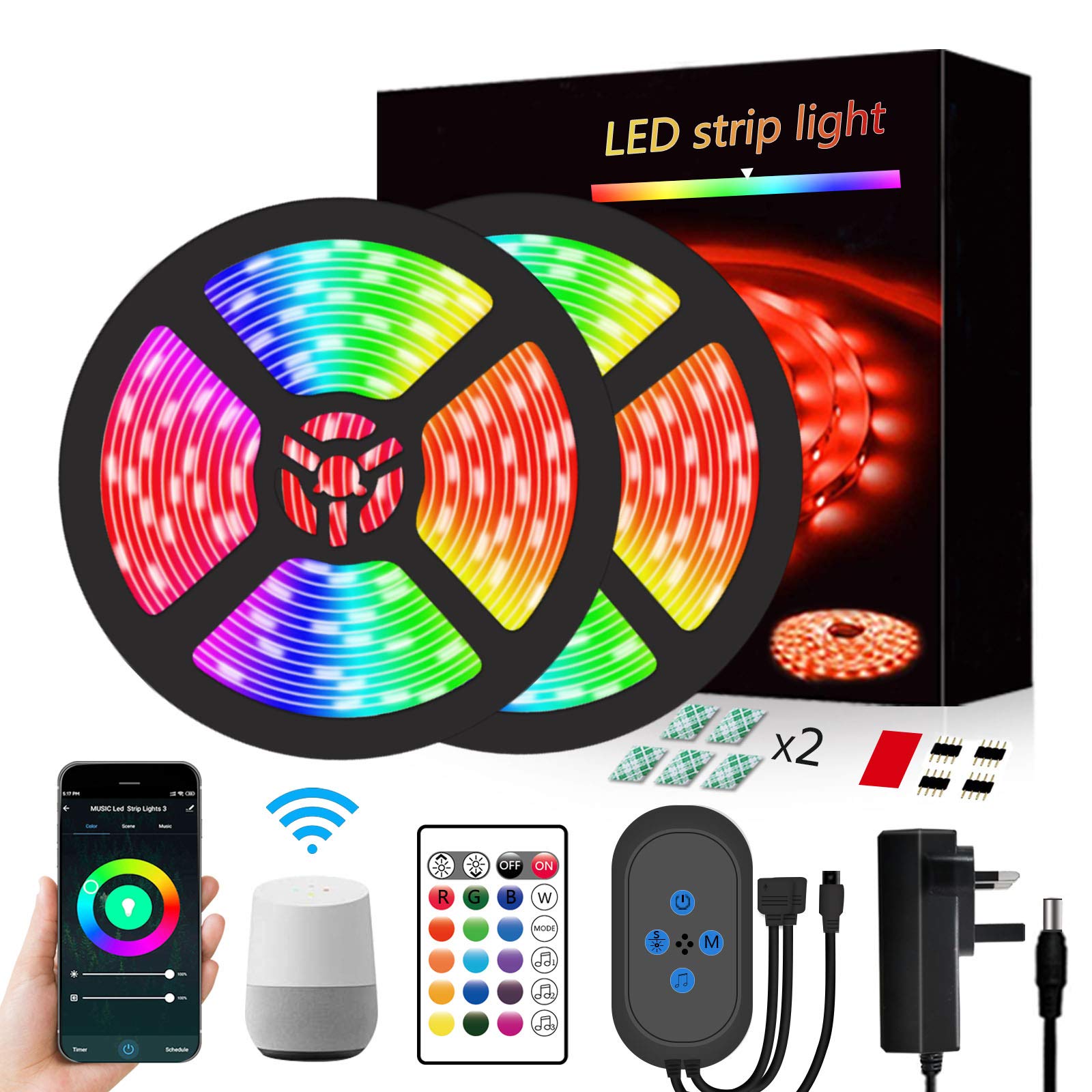 segrass WiFi LED Strip Light 10M,Smart LED Light Strips Compatible with Alexa Google Home,Music Sync,App Control,Color Changing LED Lights for Bedroom Home(2 Rolls of 5M)