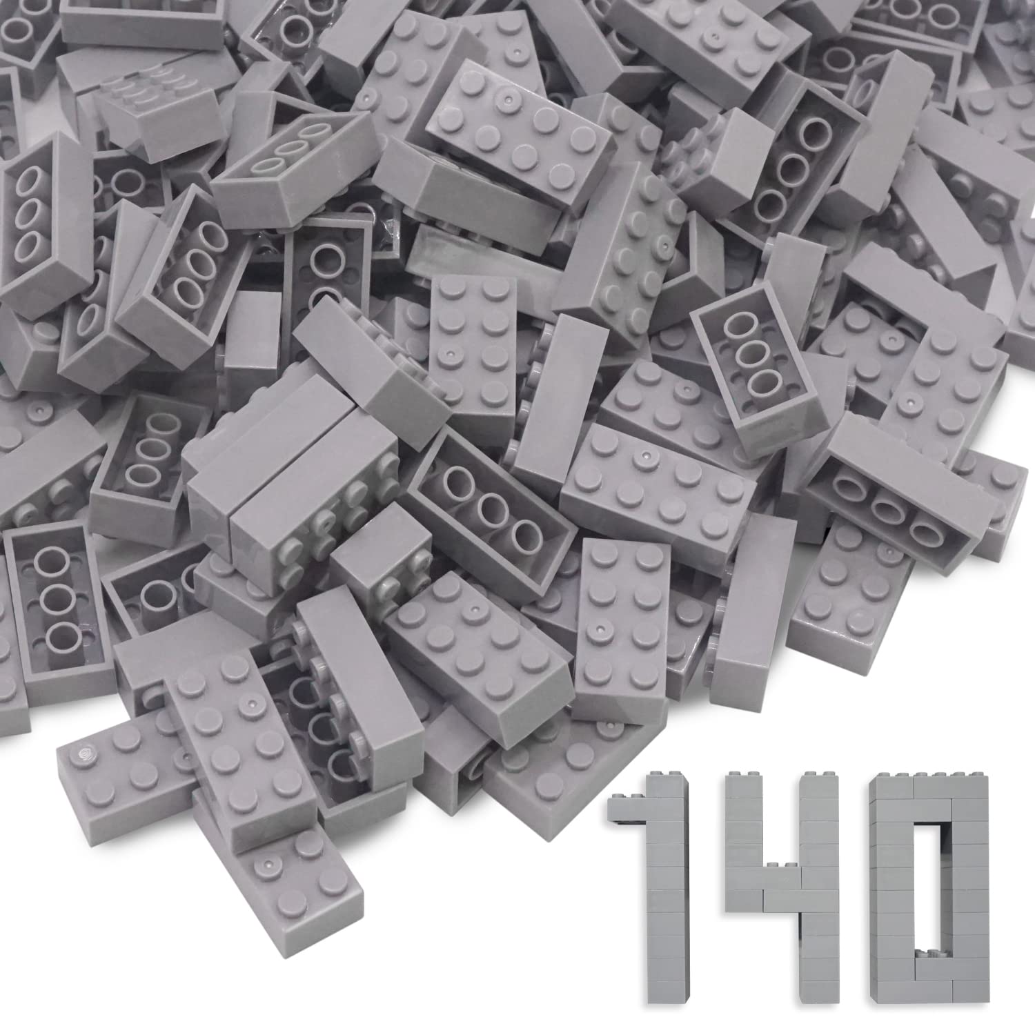 WYSWYG 140 Pcs Classic Grey Bricks, Standard 2x4 Studs Bulk Set, Tight-Fit Construction Parts for Castle Walls, City Streets & Space Bases, Compatible with Major Brands — image 1