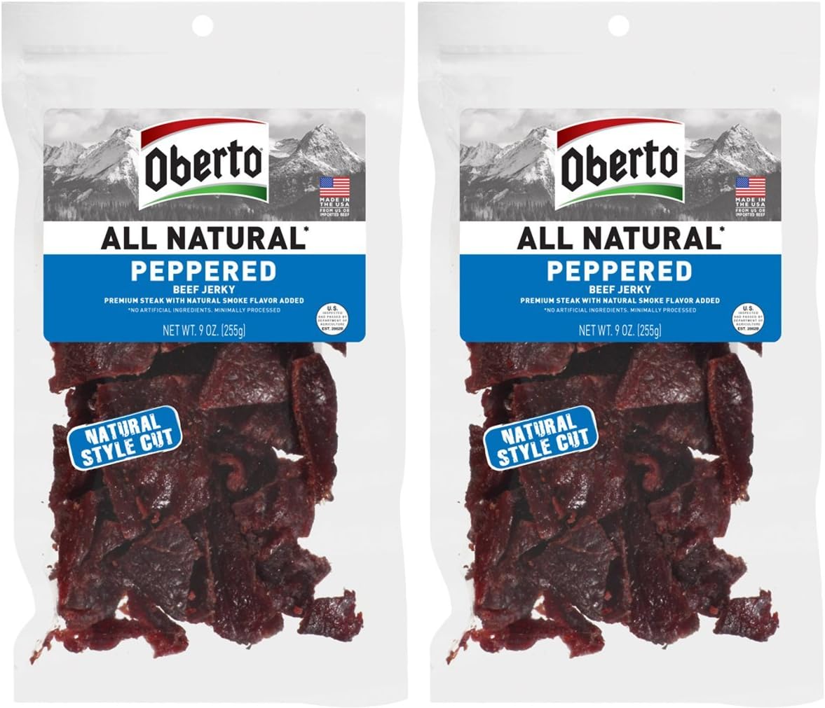 Oberto All-Natural Peppered Beef Jerky, 9 Ounce (Pack of 2)