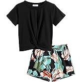 Arshiner Girls Clothing Sets Twist Front Top and Shorts 2 Piece Outfits Activewear Tracksuit 5-14 Year
