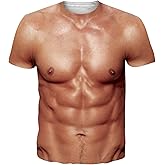 Goodstoworld Unisex 3D Fake Abs T Shirts Shredded Chest Printed Short Sleeve Costume Novelty Tees Shirt