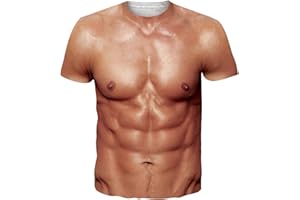 Goodstoworld Unisex 3D Fake Abs T Shirts Shredded Chest Printed Short Sleeve Costume Novelty Tees Shirt