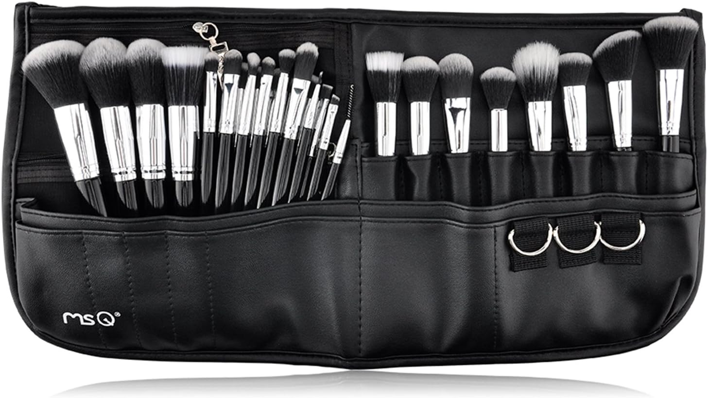 MSQ Makeup Brushes Set 29pcs Professional Cosmetics Brushes with Belt Waist Makeup Bag (Foundation, Powder, Creams, Liquids & Eye Brushes) for Artists & Dating Makeup - Black