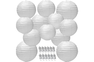 NUDALA 12 Packs White LED Paper Lantern with Lights ,6" 8" 10" 12" Round Hanging Chinese/Japanese Ball Lantern for Valentine's Day Easter 4th of July Christmas