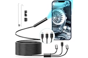 FOXOLA Wireless Endoscope, Wi-Fi Industrial Borescope with 6 LED Lights, 7.9mm 3 in 1 USB Snake Camera, Waterproof IP67 Inspection Camera for OTG Android, iPhone (10ft, Type-C, Micro, Lightning)