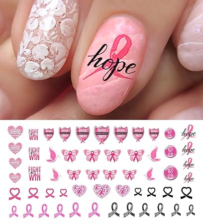 Amazon Com Breast Cancer Awareness Water Slide Nail Art Decals Set 4 Salon Quality 5 5 X 3 Sheet Beauty
