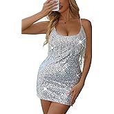 hibshaby Sequin Tassel Fringe Dress Sparkly Glitter Metallic for Women Backless Bodycon Party Mini Dress Clubwear