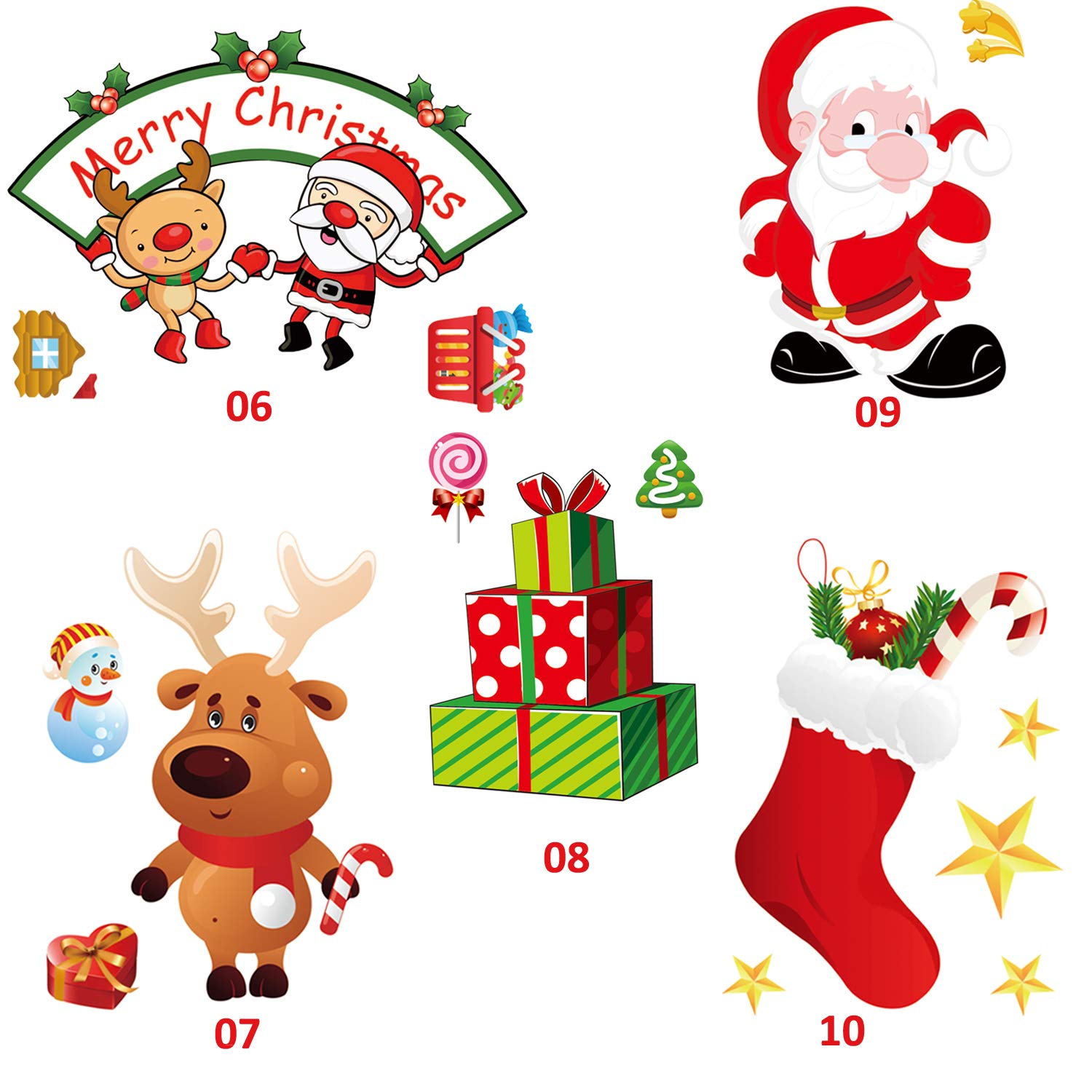 36 Pcs Christmas Window Clings Decal Ornaments Removable Reusable,10 Pack Window Refrigerator Stickers for Home Cafe Showcase Christmas Decorations with Snowman, Santa Claus,Snowflake, Bell, Tree,Sock