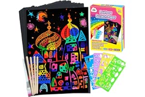 ZMLM Scratch Art Crafts Girls Gifts, 60 Rainbow Scratch Paper Art Gifts for 3 4 5 6 7 8 9 10 Years Old Girls and Boys Kids, Arts and Crafts for Kids 4-6 Birthday Toys and Games Activities Gift (Pink)
