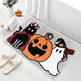 APROPHIC Halloween Bath Mat Non-Slip, Black Cat Ghost Pumpkin Super Absorbent Bathroom Rugs Thick Washable Mat for Shower, Tub, Sink - Holiday Household Essentials Decor, Grey1, 20x30 in