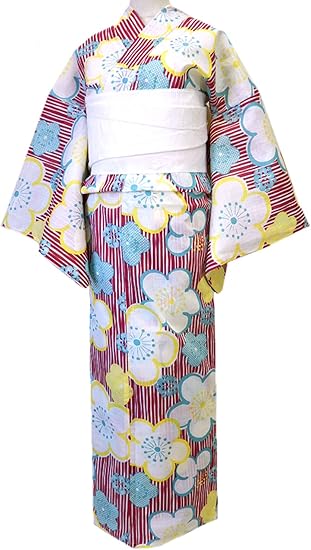 Amazon 着物美人 浴衣 3点セット 変り織り 女浴衣 浴衣女性 半幅帯白 浴衣帯 下駄付き 浴衣セット 街着 大人 女性用 フリーサイズ M F L 155 165 白 赤ピンク レトロ梅 浴衣 通販