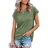 Tankaneo Womens Short Cap Sleeve Tops Crew Neck Loose Fit T Shirt Basic Casual Sleeveless Tee Shirts