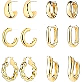 KAMXUY 6 Pairs Gold Hoop Earrings for Women, 14K Gold Plated Huggie Hoop Earrings Set Hypoallergenic Lightweight Chunky Open Hoops Jewelry for Gift
