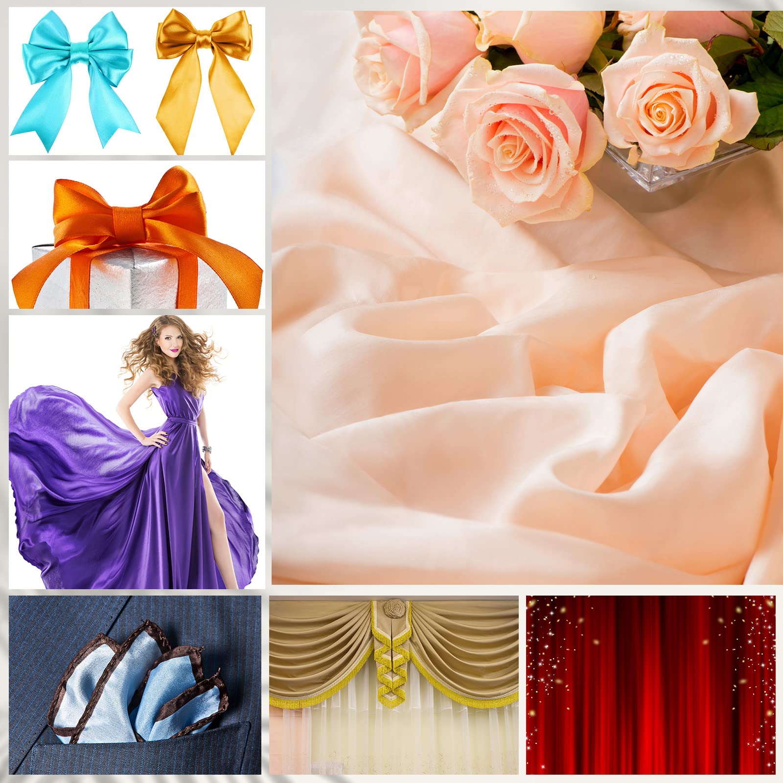 35 Pcs Satin Fat Quarter 35 Solid Color Silky Satin Patchwork Fabric for Bundle Lining Polyester Quilting Wedding Bridal Dress Table Decorations Costume Sewing Apparel Crafts (10 x 8 Inch)