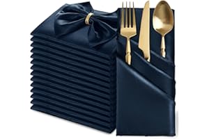 MILVOWOC 12 Pack Square Navy Blue Satin Napkins 20 x 20 Inch Soft Silk Dinner Napkins, for Weddings Dinner Restaurant Party D