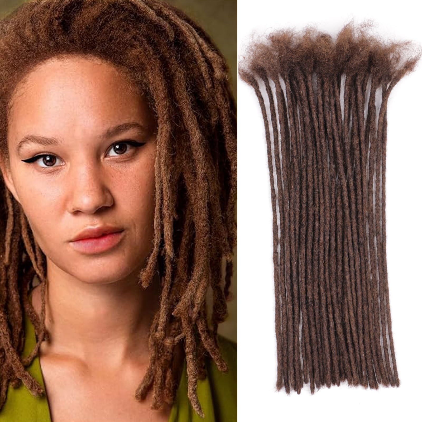 Huarisi 12 Inch Brown Dreadlock Extensions Human Hair 0.2cm Thin Loc Extensions Real Human Hair for Men Women 30 Strands Full Handmade Permanent Dreadlock Extensions Color 4 Can Be Curled — image 1