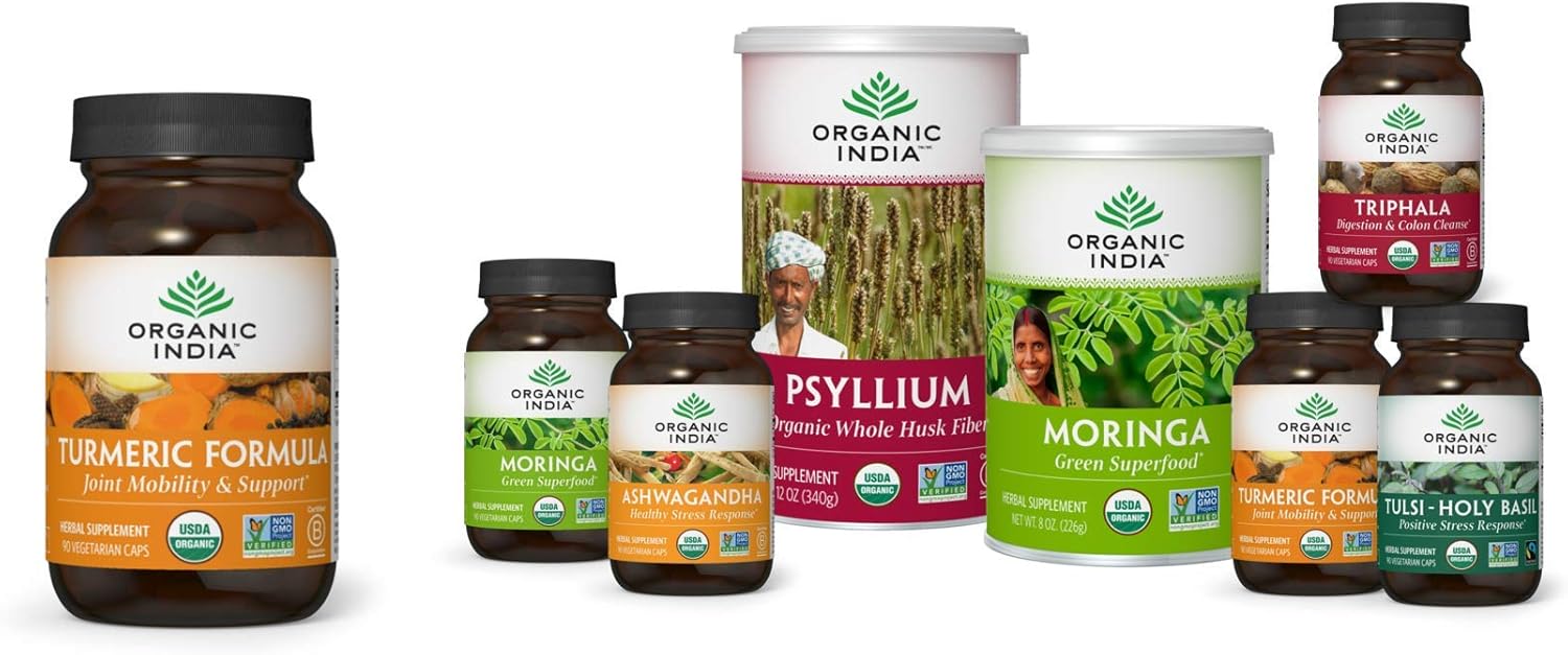 Organic India Turmeric Herbal Supplement - Joint Mobility & Support, Immune System Support, Healthy Inflammatory Response, Whole Root Supplement, USDA Certified Organic, Non-GMO - 90 Capsules: Health & Personal Care