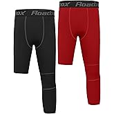 Roadbox Boys One Leg Compression Pants, 2Pack 3/4 Athletic Basketball Leggings, Youth Sports Baselayer Tights