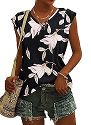 AUSELILY Womens Cap Sleeve T-Shirt Casual Loose Fit