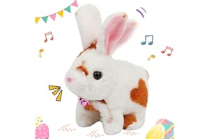 Easfan Walking Bunny Stuffed Animal Interactive Jumping Spotted Rabbit Talking Hopping Ears Nose Moving Educational Plush Toy Easter Birthday Gifts for Kids Girls, 7''…