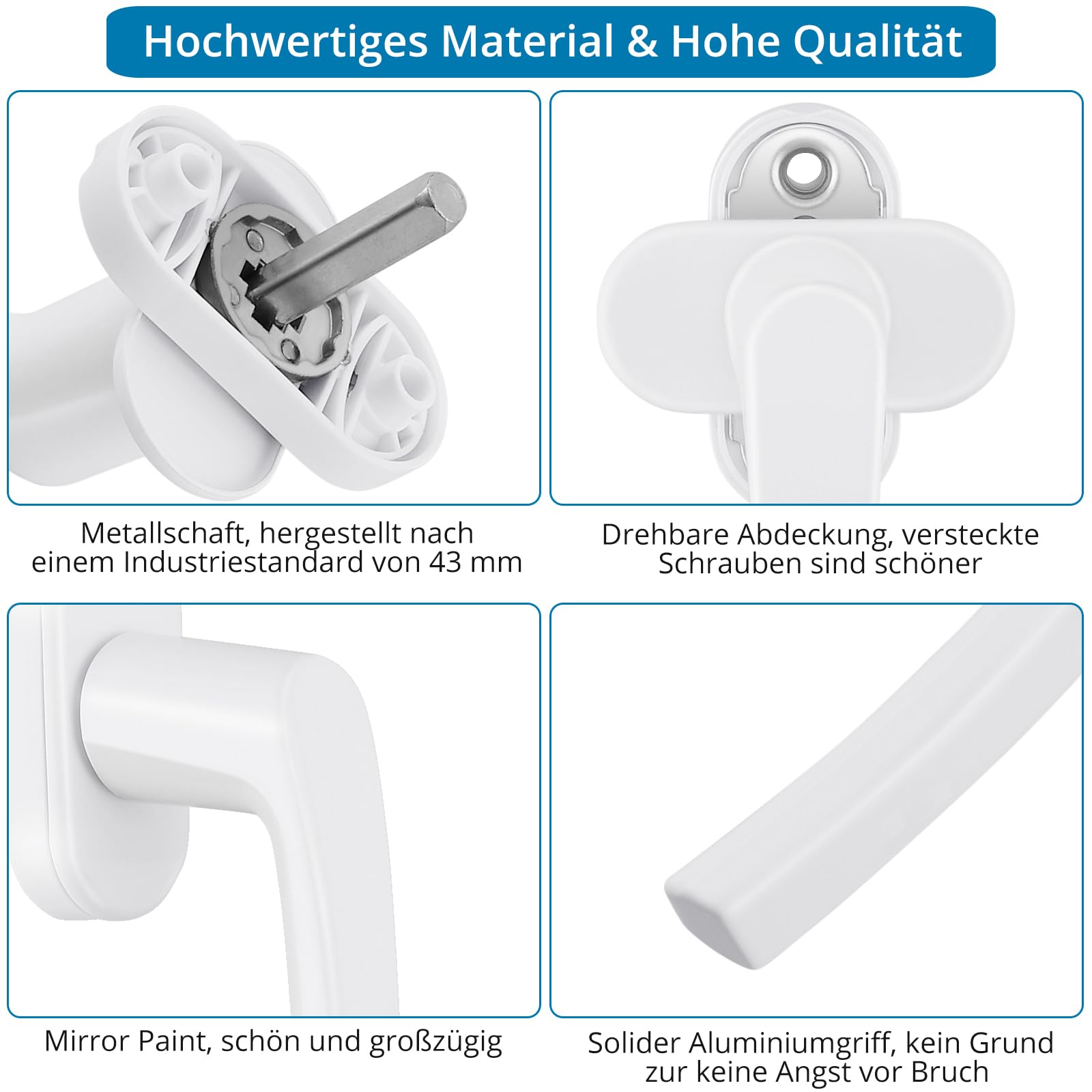 AUTOUTLET Fenstergriff Aluminium, 8 Stück Fenstergriff weiß Fensterschloss Balkontürgriff ohne Schließzylinder, in Stiftlänge 35mm, Türgriffe für Fenster, Terrassentüren und Balkontüren 7