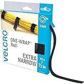 VELCRO Brand VEL-30765-AMS Extra Narrow Straps 1/2 in x 30ft Roll | Cut to Length Reusable Self-Gripping Tape | Organize and Bundle Electric Cords, Ropes, Cable Management Solutions, Wire Ties | Black