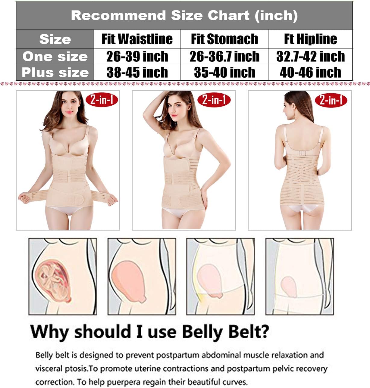 2 in 1 Postpartum Belly Band Support Recovery Belt Waist/Pelvis Belt Body Shaper Shapewear (Nude, Plus Size): Health & Personal Care